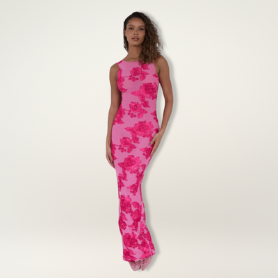 Ashley | Elegante Abito Maxi con Fiori Rosa