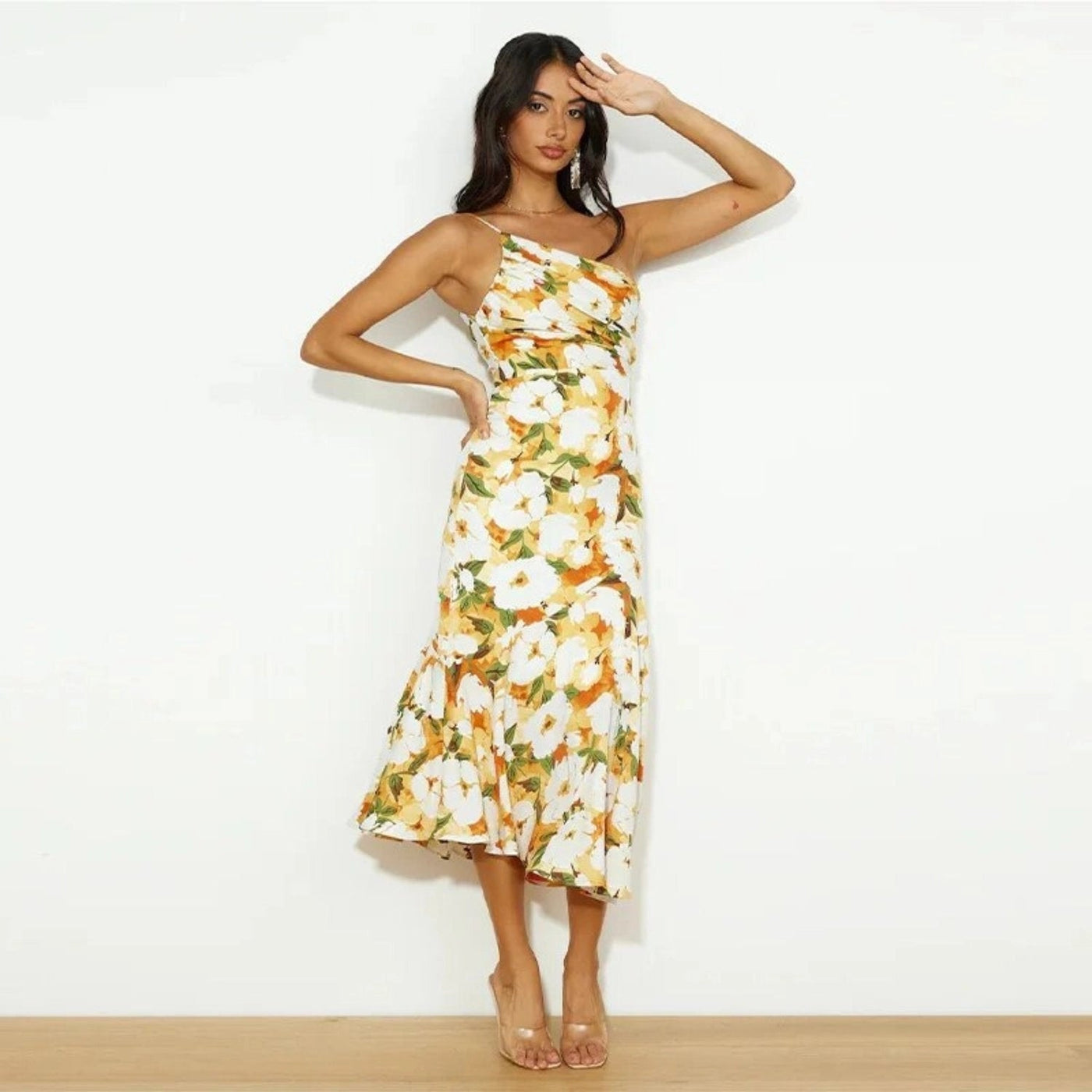 Alice | Asymmetrisches Maxikleid mit floralem Muster für Damen